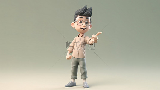 模特背景图片_亚洲男子向上打手势传达方向和注意力的 3D 渲染