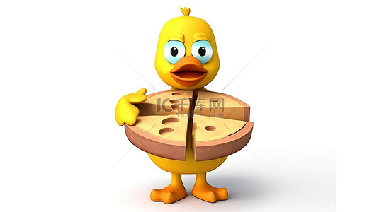 销售业绩图表背景图片_可爱的黄鸭吉祥物的 3D 渲染，白色背景上带有信息业务饼图