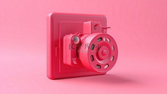 视频界面背景图片_粉红色背景中插画家呈现的红色 3d 视频播放器图标