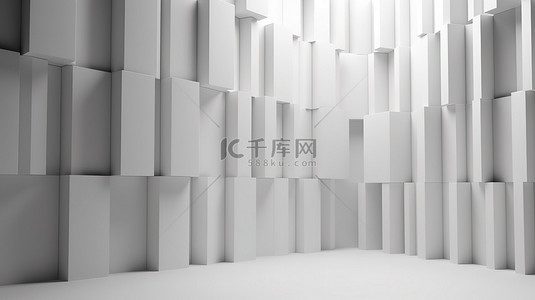 极简主义堆叠的白色条形 3d 渲染墙背景