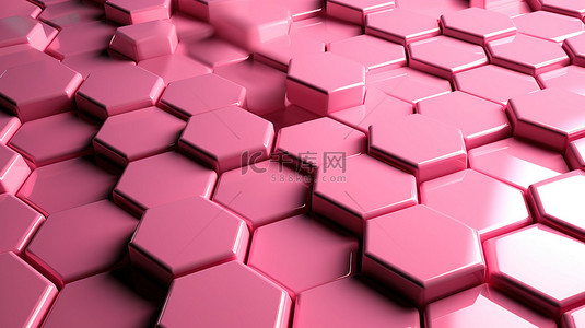 十六角形背景图片_3D 渲染中六角形粉红色美丽背景的插图