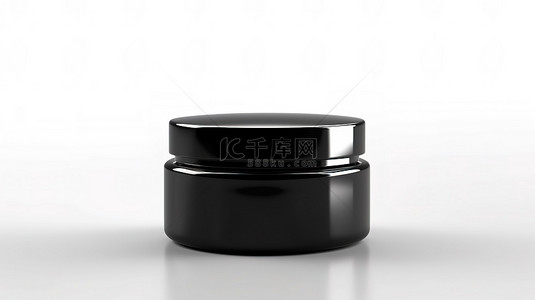 黑色的盖子背景图片_3D 渲染的白色背景上带有盖子的黑色奶油或凝胶化妆品罐的模型