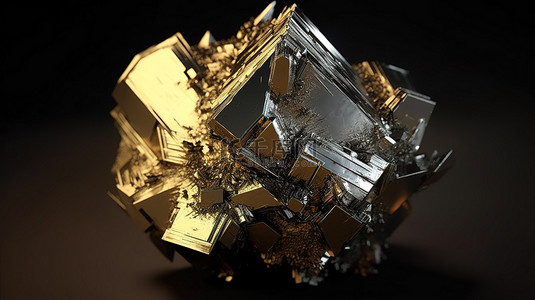 晶体矿石背景图片_愚人金矿物在令人惊叹的 3D 渲染黄铁矿晶体中成形