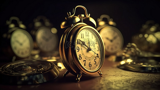 老式时钟背景图片_具有复古风格的 3D 渲染古董闹钟