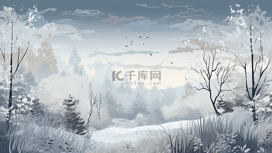 冬季雪景冬至背景图片_冬天插画风景海报