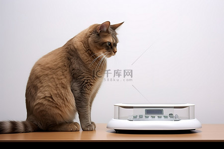可爱的猫背景图片_体重观察者体重秤上的猫