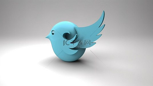 干净的白色背景上的 3D 渲染中的 Twitter 图标