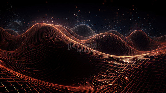 脾气小点格局大点背景图片_用小点创建的抽象波状技术背景的三维插图