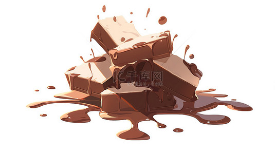 牛奶飞溅背景图片_用于商业设计目的的白色背景上融化的巧克力的卡通风格 3D 渲染