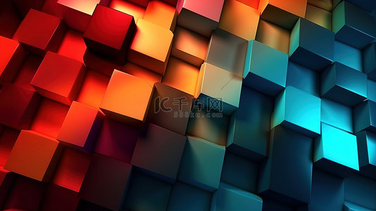 彩色背景与现代六边形 3D 效果渲染