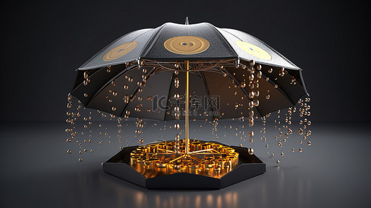 卡通雨背景图片_保护您的加密 3D 渲染的隔离雨伞，防止 Chainlink 硬币雨