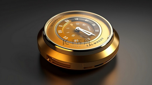 金色按钮背景图片_古董金色闹钟图标 3D 渲染圆形钥匙按钮，用于 ui ux 设计
