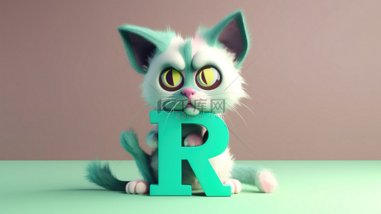 一个不吸引人的人物坐在字母 NFT 上抚摸一只可爱的猫的 3D 插图