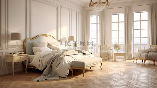 法国的卧室背景图片_法国风格的卧室内饰 3D 渲染