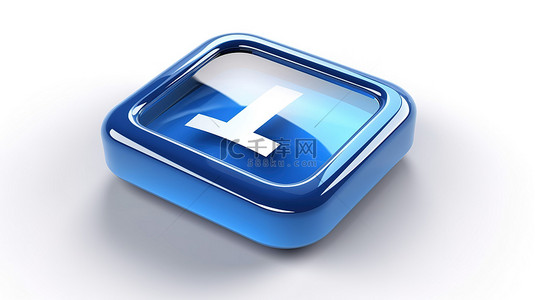 蓝色 3d 放大镜图标呈现在白色背景上隔离的白色方形按钮键上
