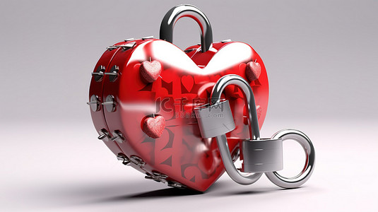 用心设计背景图片_情人节用心形挂锁表达爱情概念的 3D 渲染