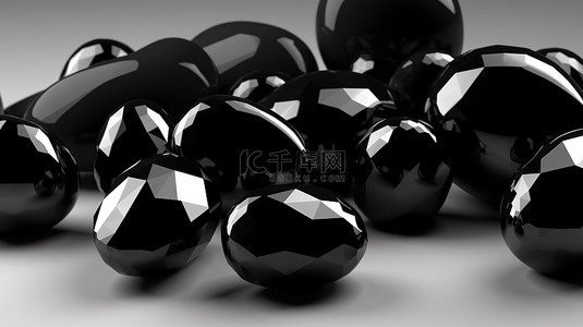 用黑玛瑙 3D 渲染制作的宝石簇