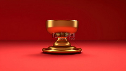 奖杯红色背景图片_红色哑光金板上的金色奖杯符号 3D 渲染社交媒体图标
