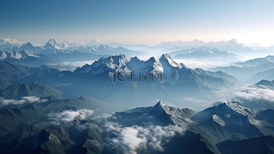 主峰海拔背景图片_雄伟高海拔山峰的 3D 渲染景观