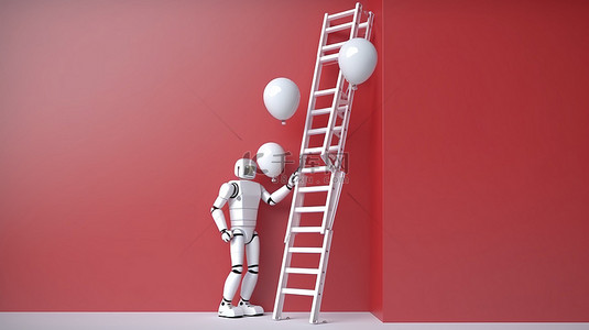 登楼梯背景图片_机器人登上红色梯子，追求创意火花