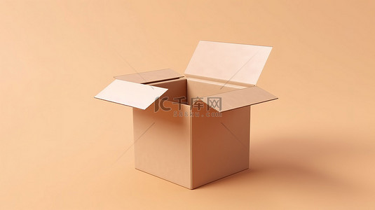 纸箱打包背景图片_中性背景上的空白米色纸板容器，用于运输和包装 3D 渲染图像