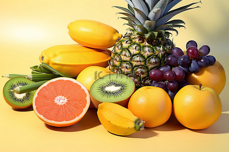 水果菠萝背景图片_柑橘类水果菠萝蓝莓和草莓的混合物