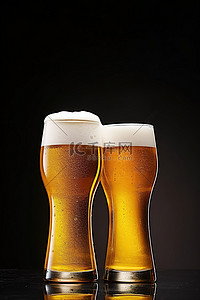 蓝带啤酒啤酒罐背景图片_两杯啤酒拿着一瓶啤酒