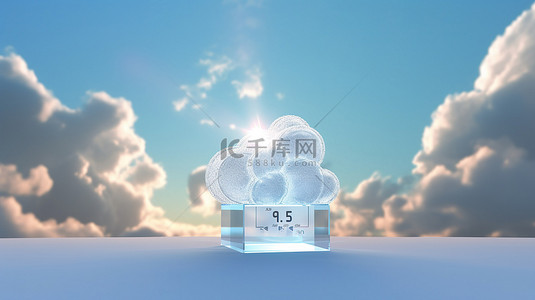 冬天云背景图片_持有太阳和云天气预报的机器人的 3D 渲染