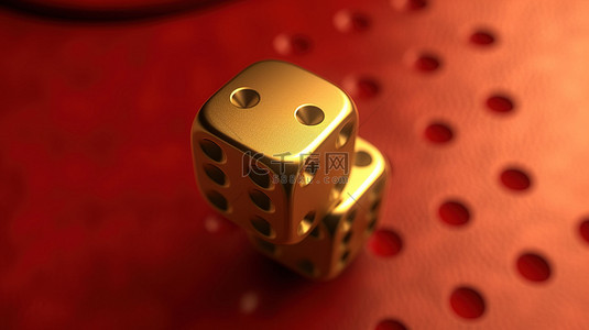 金色骰子二重奏 3D 在红色哑光金板上呈现社交媒体图标