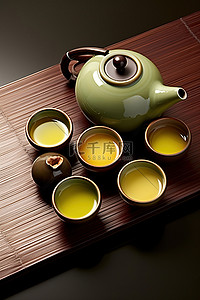 绿色六杯茶壶