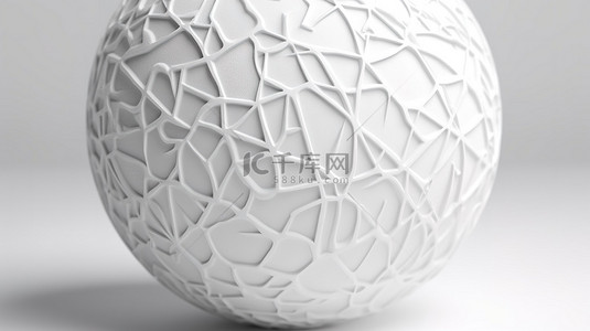 3D 渲染中装饰石膏覆盖的白色体积球体的特写，在纯白色背景上展示复杂的几何图案