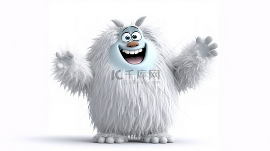 卡通开心的动物背景图片_一个可爱的雪人角色玩得很开心的孤立 3D 插图