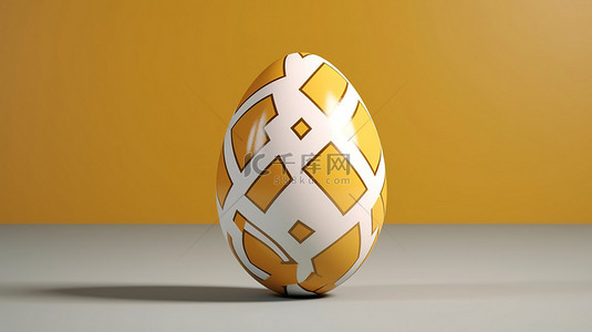 3D 渲染的复活节彩蛋具有白色和黄色图案