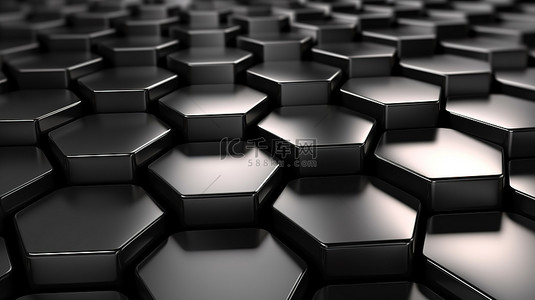 工业生产png背景图片_带复制空间的纹理地板背景上黑色金属蜂窝图案的 3D 渲染