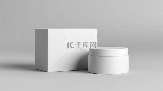 白色背景上的隔离化妆品霜包装和盒子，用于 3D 产品设计渲染