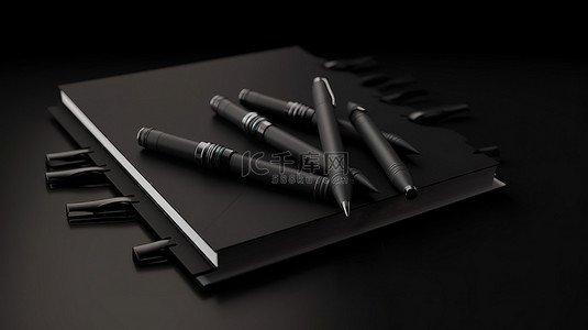 黑色信纸背景图片_黑色笔设置在 3d 渲染的空白纸上