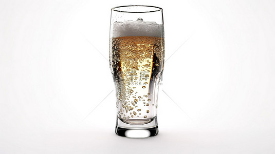 充满清水的白色背景啤酒杯的 3D 渲染