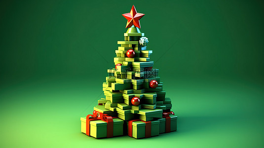 乐高积木圣诞树的逼真 3D 渲染