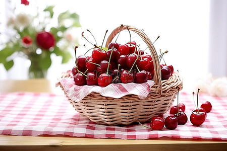 浆果背景图片_篮子里装满了一些樱桃浆果