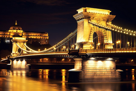 欧洲背景图片_布达佩斯的链桥在晚上
