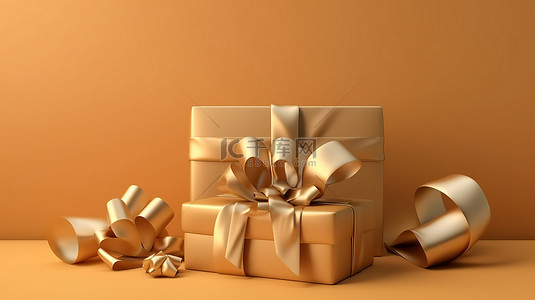 生日成人背景图片_带丝带的节日装饰礼品盒的 3D 插图