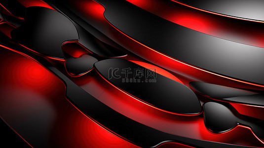 插画黑背景图片_抽象3D插画强大的红黑科技背景图案