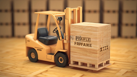 缅因州背景图片_缅因州制造的叉车牵引着 3D 描绘的出口木箱