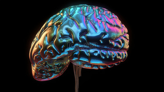 生物科技背景图背景图片_令人惊叹的 3D 插图中的全息大脑模型