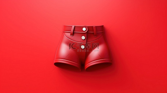 短裤服装红色按钮图标的 3d 渲染