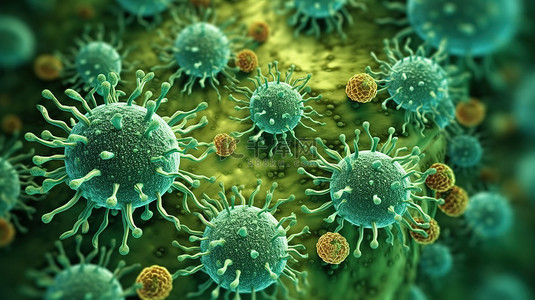生病卧床背景图片_微生物细菌病毒和病菌的 3d 渲染