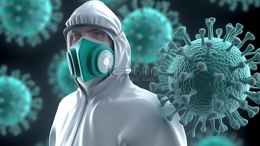 3d 面具中的医疗专业人员暴露病毒或细菌生长