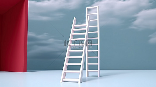 将传统的白色梯子转变为红色梯子，通过 3D 渲染描绘成功和进步的梦想