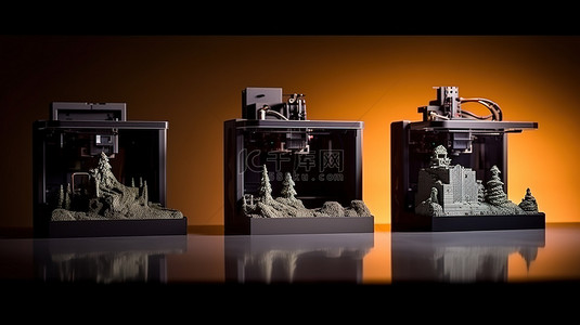 展示 3D 打印模型的深色复制空间