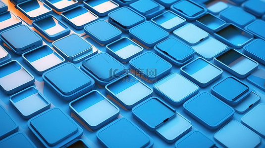 简约蓝色科技模板背景图片_蓝色地板 3D 渲染上时尚简约的智能手机设计